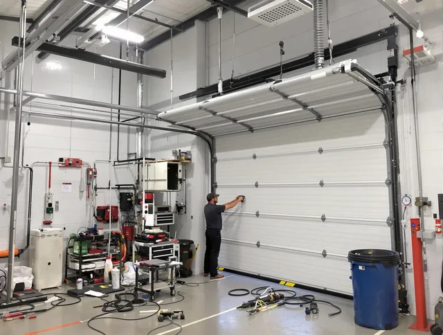 Port Orange Garage Door Repair certified technician performing commercial door repair at a Port Orange business facility