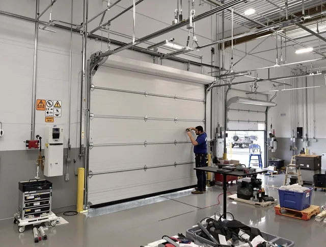 Commercial garage door repair being performed by Port Orange Garage Door Repair expert in Port Orange