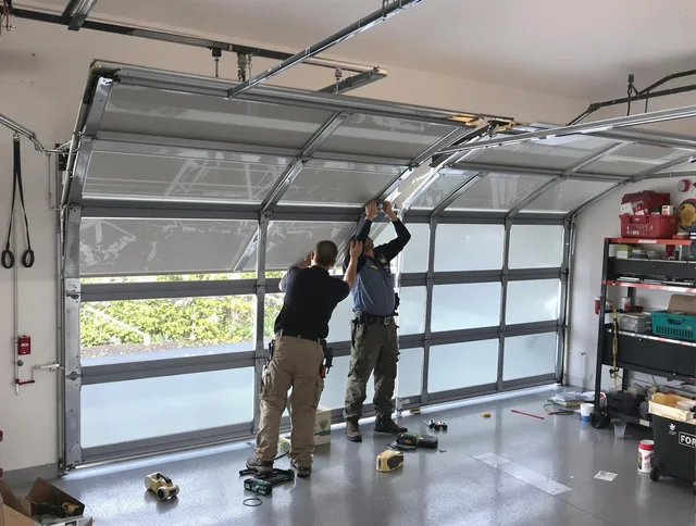 Port Orange Garage Door Repair expert performing precise panel replacement on Port Orange garage door